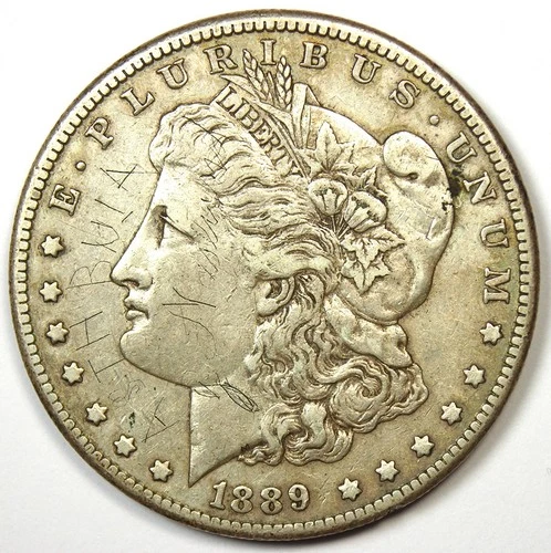 1889-CC Morgan Silver Dollar $1 Carson City Coin - XF Details (Graffiti)