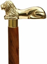 Brown Wooden Walking Cane Golden Finish Lion Brass Handle Walking Stick gift