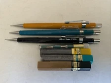 Pentel Sharp Mechanical Drafting Pencils Set 0.5 0.7 0.9mm Lead Erasers Lot R160