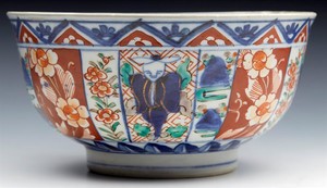 SUPERB-ANTIQUE-JAPANESE-MEIJI-IMARI-PATTERNED-FIGURAL-PORCELAIN-BOWL-19TH-C