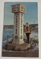 Vintage Postcard c1960 ~ Alaska Hiway Marker ~ Fairbanks, Alaska AK