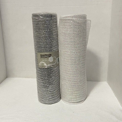 Celebrate It Mesh 12 in x 35 ft - 2 Pack Silver White Wedding Art - Picture 2 of 6