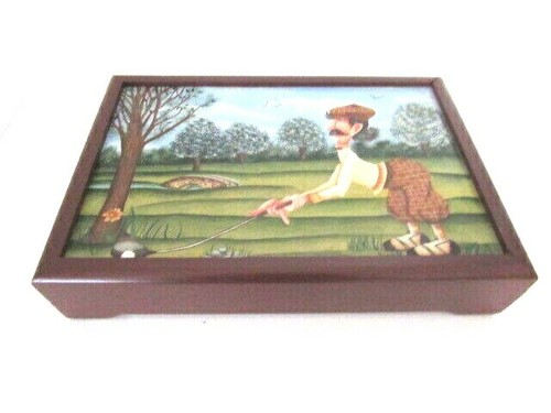 Old English Gentleman Playing Golf Storage Wood Box - Picture 3 of 10