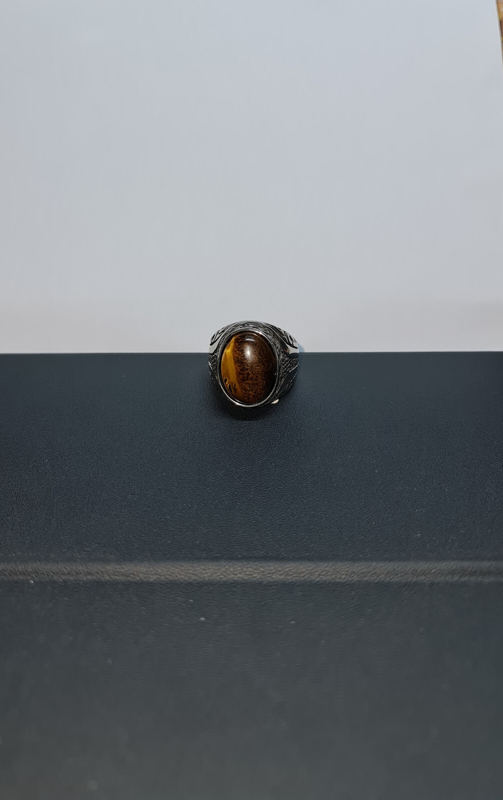 Bague Redskins oeil de tigre en acier taille 64 pour look urbain