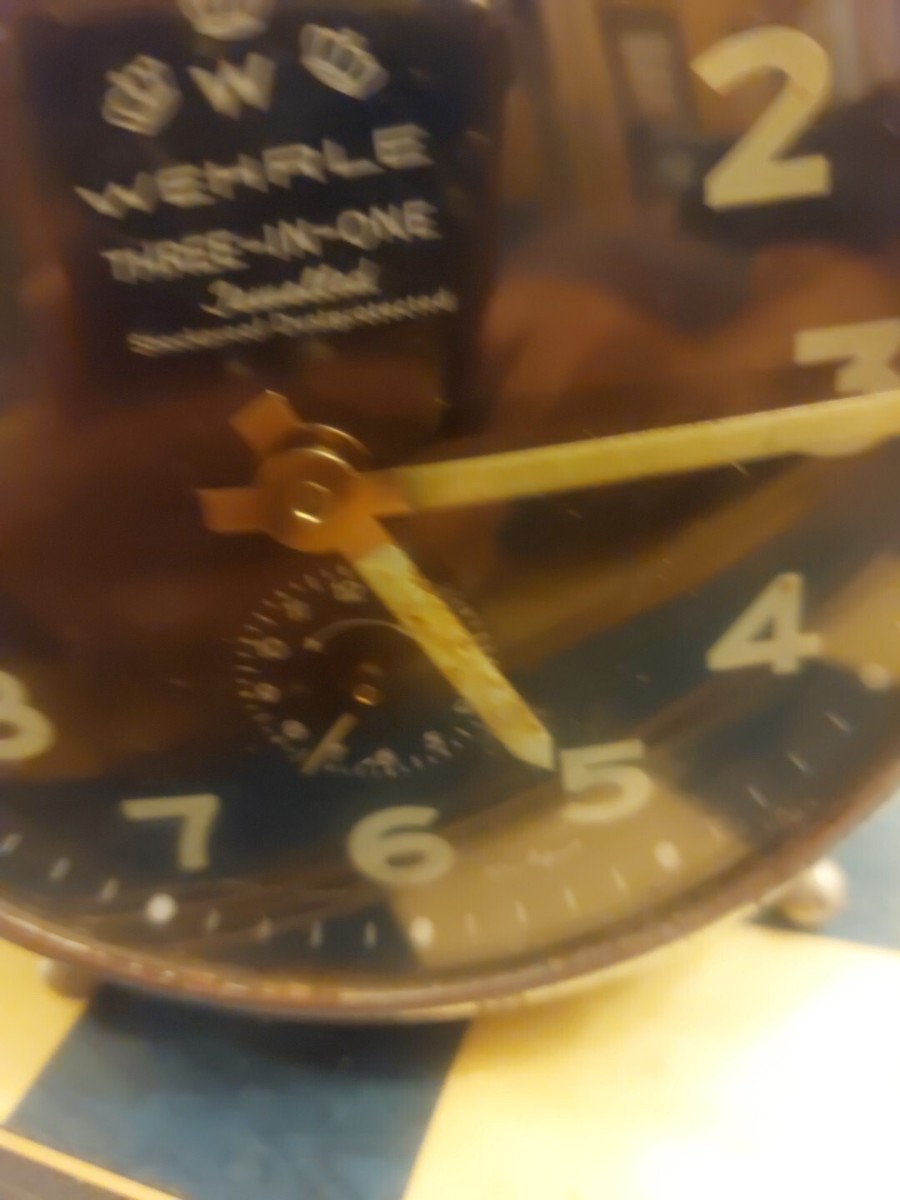 Vintage Wehrle Three In One Jewelled Mechanical Metal Alarm Clock