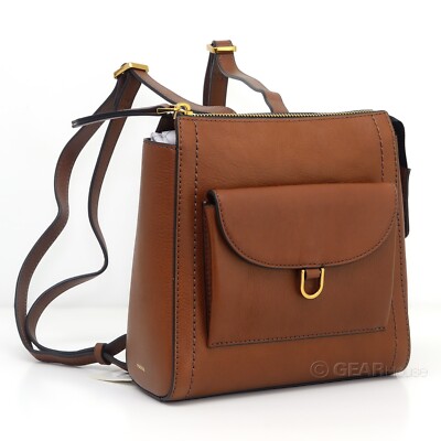 FOSSIL Womens Parker Brown Genuine Leather Square Mini Backpack, ZB1921200