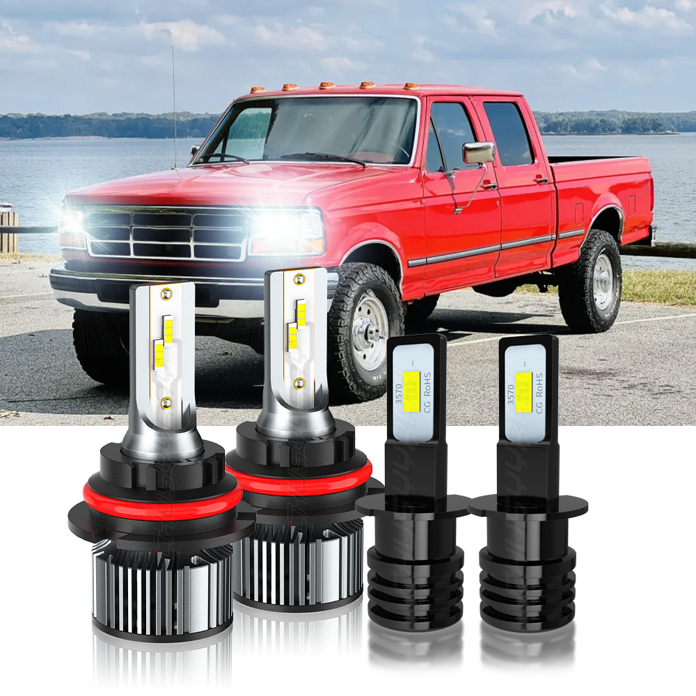 Fit Ford F250 1994-1996 White LED Headlight Fog Light Bulbs Combo