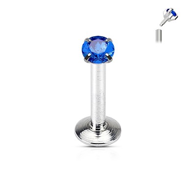 Lip Monroe Stud 16 Gauge 5/16'' Round Blue 2mm Gem Internal Thread Steel 