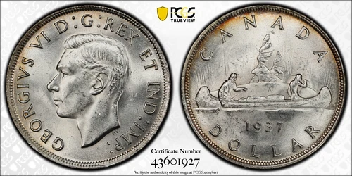 1937 Canada $1 Silver Dollar PCGS MS63 Choice Unc CU Classic Coin