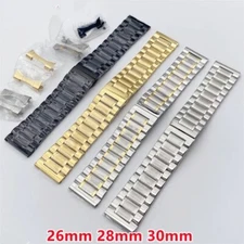 XL Solid Stainless Steel Watch Band Bracelet+Curved Ends Butterfly Buckle 26-30