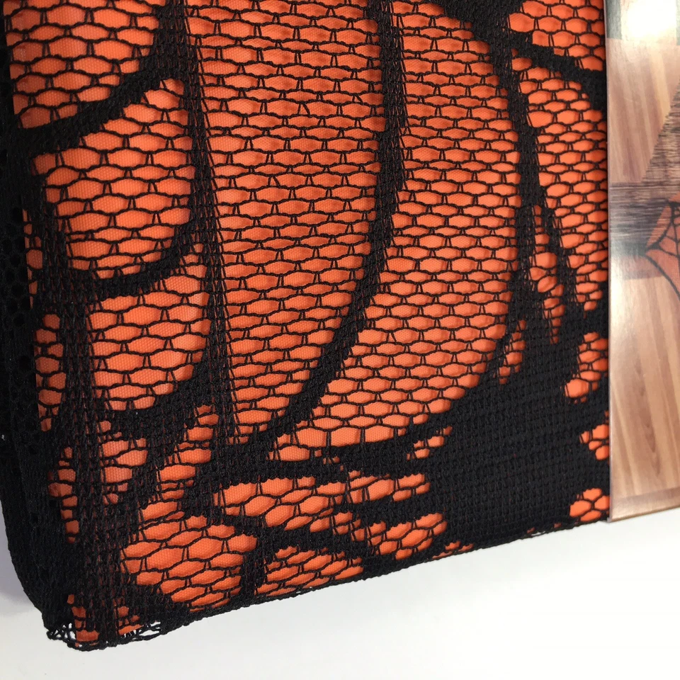 Spider Web Fabric Tablecloth 60x102 Black Lace Overlay Fringe Edge Halloween - Image 3 of 4