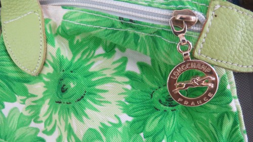 Longchamp kleine Tasche grün weiß Blumen TOP Leder und Stoff Henkeltasche - Bild 7 von 12