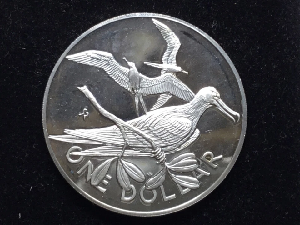 Moeda de prata 1973 Ilhas Virgens Britânicas à prova de pássaro rainha Elizabeth II - Imagem 2 de 2