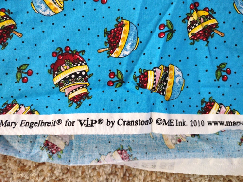 Mary Engelbreit Blue Bowls & Cherries Sewing Fabric 18" L x 23 1/2" W From 2010 - Picture 5 of 5