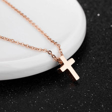 Women Cute Rose Gold Stainless Steel Cross Pendant Necklace Free Chain 24inch
