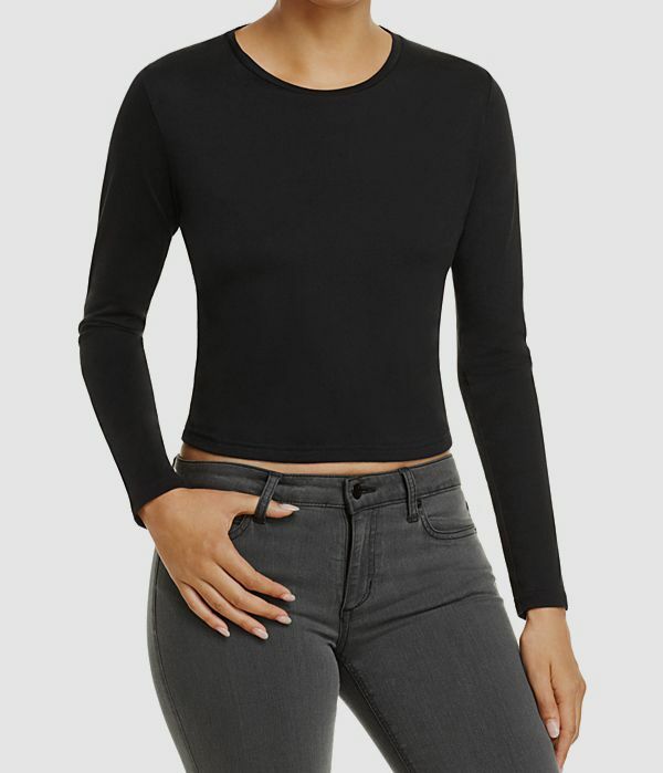 $108 J Brand Women's Black Crew Neck Long Sleeve Carolina Crop Tee