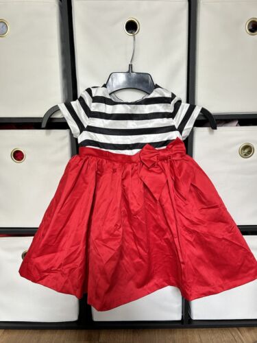 Olivia Pig Gymboree Baby Toddler Girl’s 2T Red Black White Striped Bow Dress - Afbeelding 1 van 6
