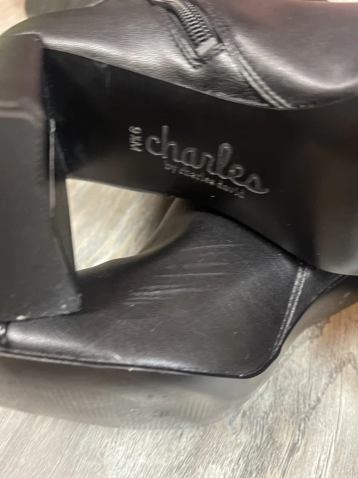 BOTA CHARLES DAVID TERRELL NEGRA POR ENCIMA DE LA RODILLA GORRA BRILLANTE PUNTERA TALLA 9,5 M Foto 4 de 4