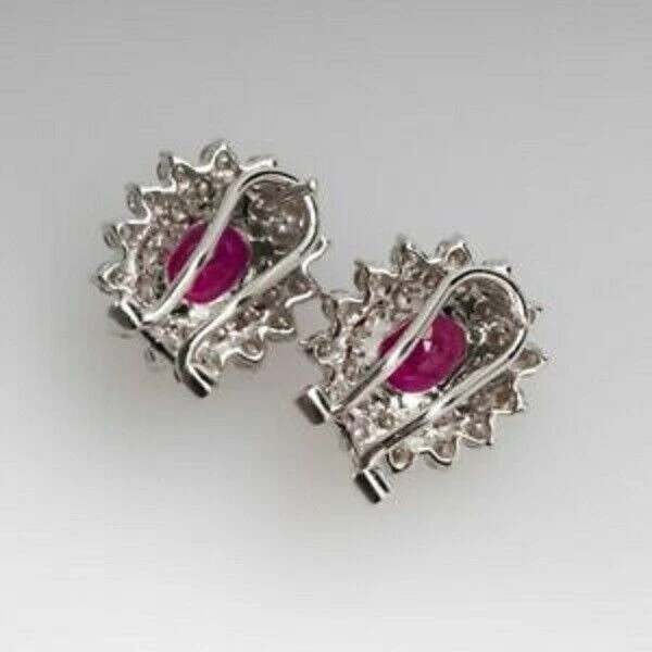 Pendiente de 4 quilates corte ovalado simulado rojo rubí para mujer enchapado en oro blanco de 14 k Foto 3 de 4