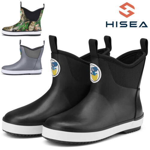 HISEA Toddler Kids Ankle Deck Boots Dinosaur Print Waterproof Slip On Rainboots