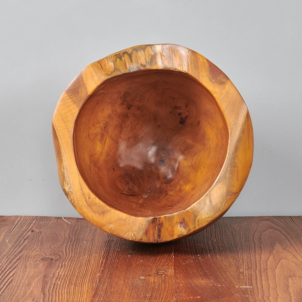 Cuenco de madera de teca de 8,3"" de alto cuenco rústico artesanal decoración natural del hogar Foto 4 de 4