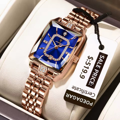 Premium Luxury Waterproof Rhombus Cut Hardened Glass Case Quartz Watch