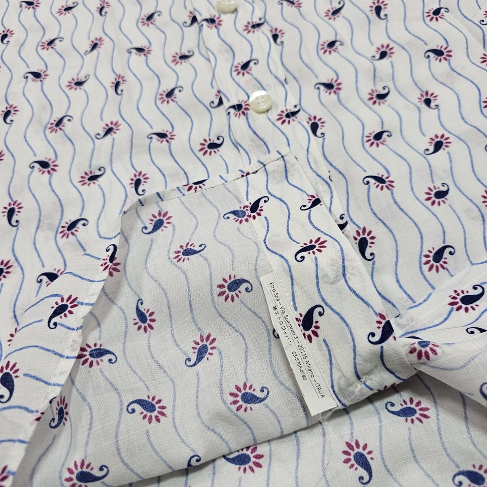 Etro Casual Shirt Men 42 Large Paisley Striped Red Blue White Button Up Cooling - Image 4 of 4