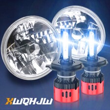 7 Inch Led Glass Headlight Round W Led Bulbs Conversion Chrome Pair 7 Inch Led Glass Headlight Round W Led Bulbs Conversion Chrome Pair