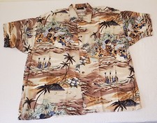 Mens Vintage Monzini Hawaiian Island Themed Shirt Size XL Rayon Made in Spain