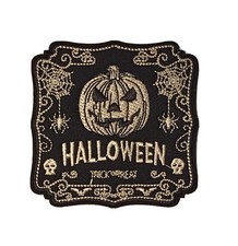 Old Fashioned Halloween 3  Embroidered Iron On Patch Haunter Horror Pumpkin Webs
