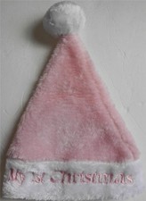 Christmas Santa Hat Cap MY 1st Christmas First Baby Girl Pink White Infant NEW