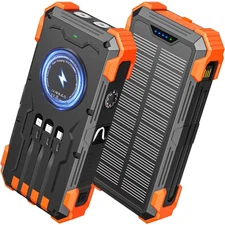 42800Mah Solar Charger Power Bank with 4 Cables, 15W Fast Charging Portable Char