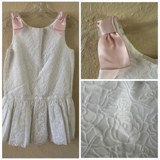 Janie And Jack White Rose Embroidered Floral Dress Pink Shoulder Bow 8 Organza