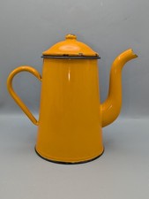 Emaillierte Kaffeekanne &middot; Senfgelb &middot; Schwarzrand &middot; Vintage &middot; Deckel &middot; Landk&uuml;che