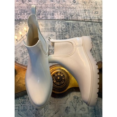 Cougar Kensington Women White Glossy Waterproof Chelsea Rain Boots Lug Sole