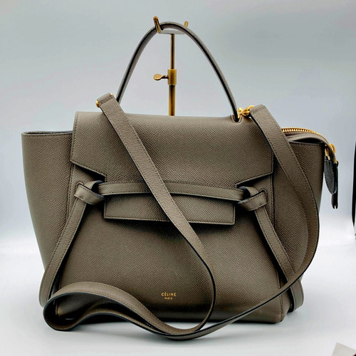 CELINE Belt Bag Micro Gray Grained Calfskin Leather 2way Handbag From Japan Auth