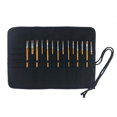 30 Pockets Artist Paint Brush Holder, Canvas Roll Up Case Bag & Storage Black