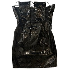 Pretty Little Thing Bodycon Mini Black vinyl Dress - Size: 6 - Good