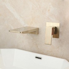 2PCS  Brushed Gold Bathroom Basin Faucet 2 Holes Single Handle Wall Mixer Tap  