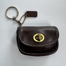Vintage 90s Coach Small Dark Brown Leather Turn-Lock Coin Purse Keychain Classic