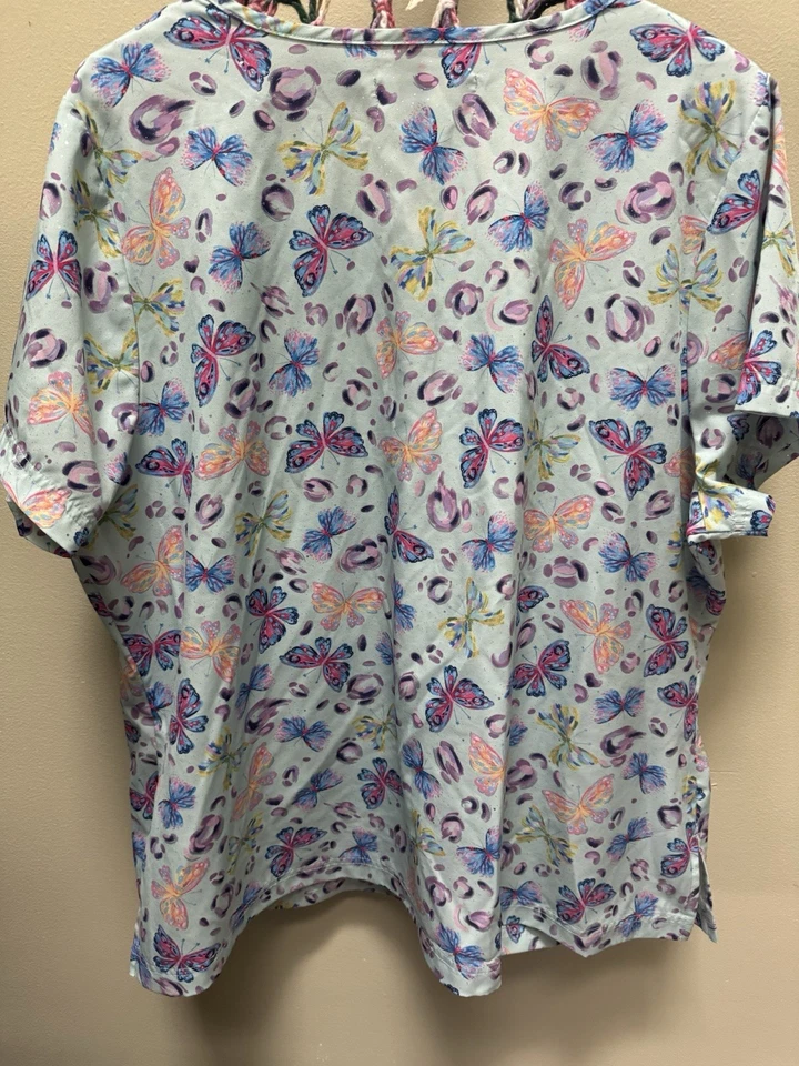 Women's Koi Etta Vee Multicolor Butterflies Medical Scrub Top 2XL. Sparkles. - Image 3 of 4