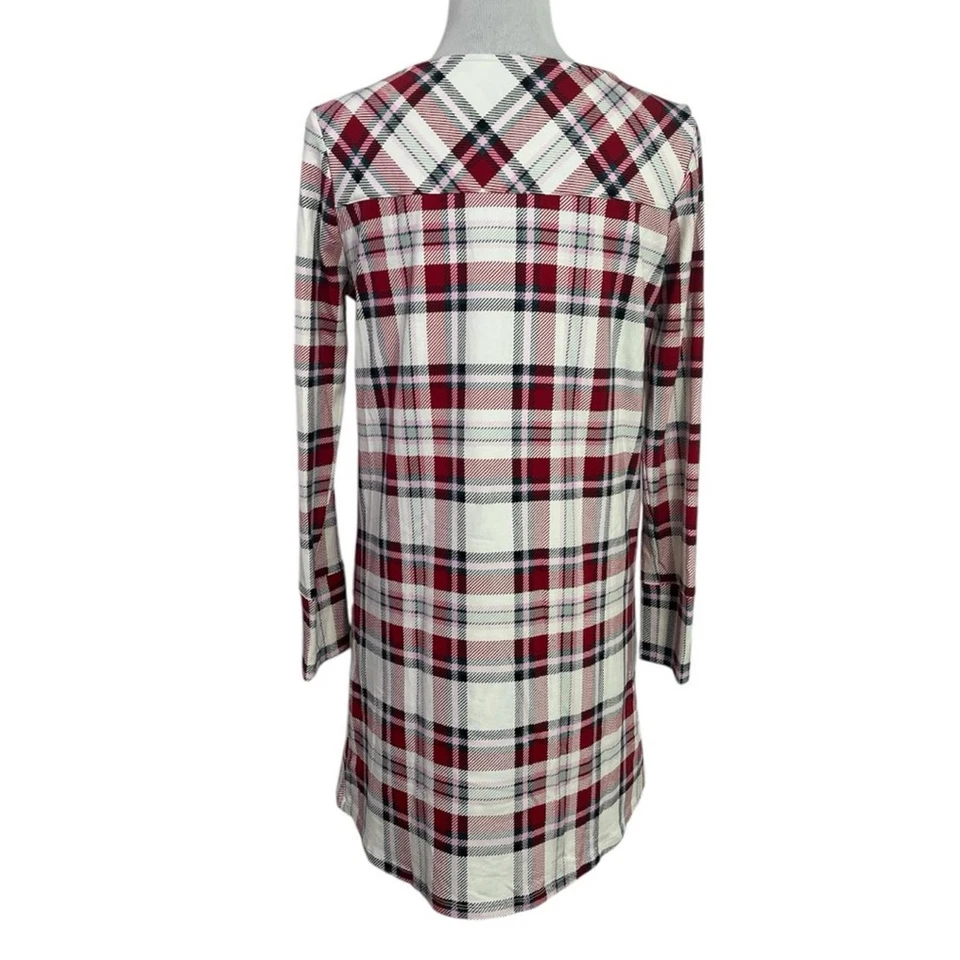 NWT Soma Long Sleeve SleepShirt in Restful Plaid Ivory Size Medium Cotton Modal - Image 4 of 4