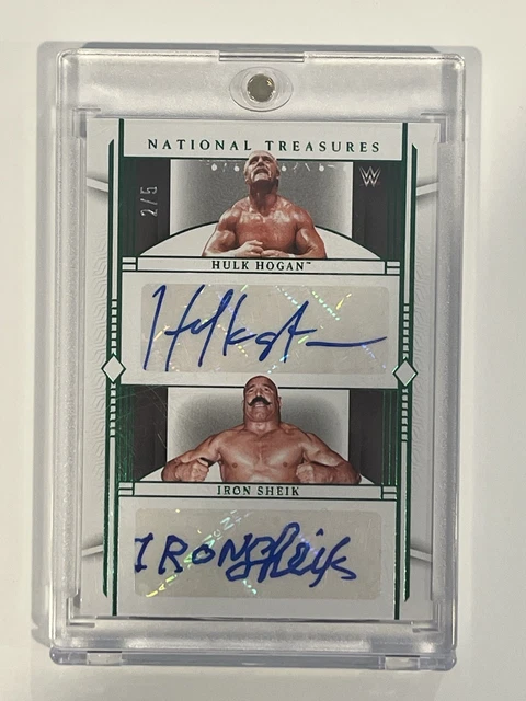 Hulk Hogan Iron Sheik 2024 National Treasures WWE Dual Legend Auto Emerald #2/5