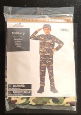 Military Soldier Green Camo Costume Boys Large 10-12 Pants Shirt Hat Halloween
