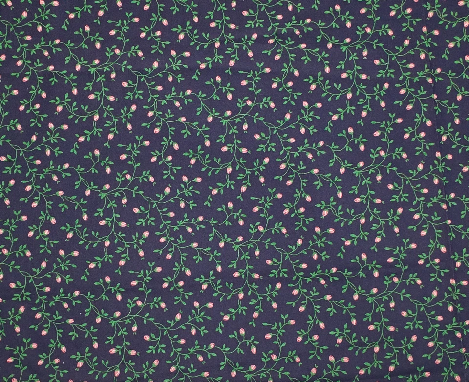 Vintage Fabric Traditions Calico Navy Blue Pink Floral 3.25 Yards 1992 - Image 4 of 4