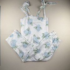 Simple Two Piece Blue/White Floral Lounge Pajama Set size Large Women's