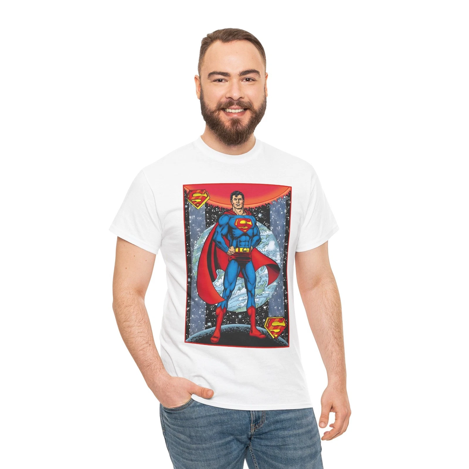 Superman T-Shirt - George Perez Justice League Postcard Art - DC Comics - 1980s