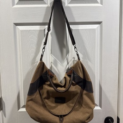 The Threaded Pear Everyday Tote camel canvas/brown leather accents