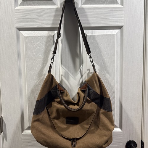 The Threaded Pear Everyday Tote camel canvas/brown leather accents