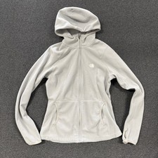 Adult The North Face Fleece Hoodie Womens Medium Light Gray Good Thumbholes Zip